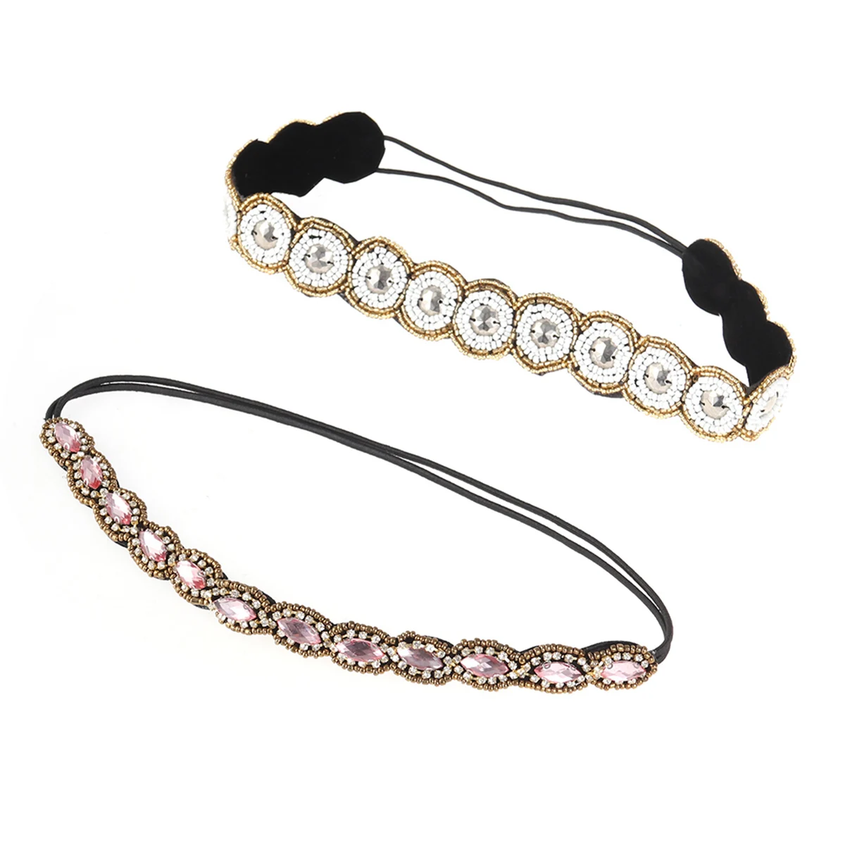 

2 Pcs Rhinestone Hair Bands Crystal Elastic Glitter Headbands Beaded Hair Jewelry Accessories Stylish Fashionable Wide