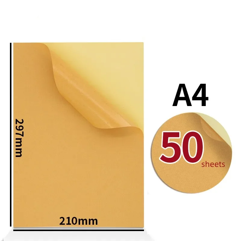 50 Sheets A4 White/Kraft Printable Sticker Self Adhesive Sticker Label Matte glossy Paper Sheet for Laser Inkjet Printer Copier