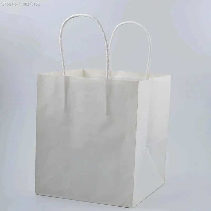 30pcs 150*150*170mm White/Natural Kraft Paper Square Bag Wide Bottom Takeout Packaging Pouch Food Packing Paper Bag with Handle