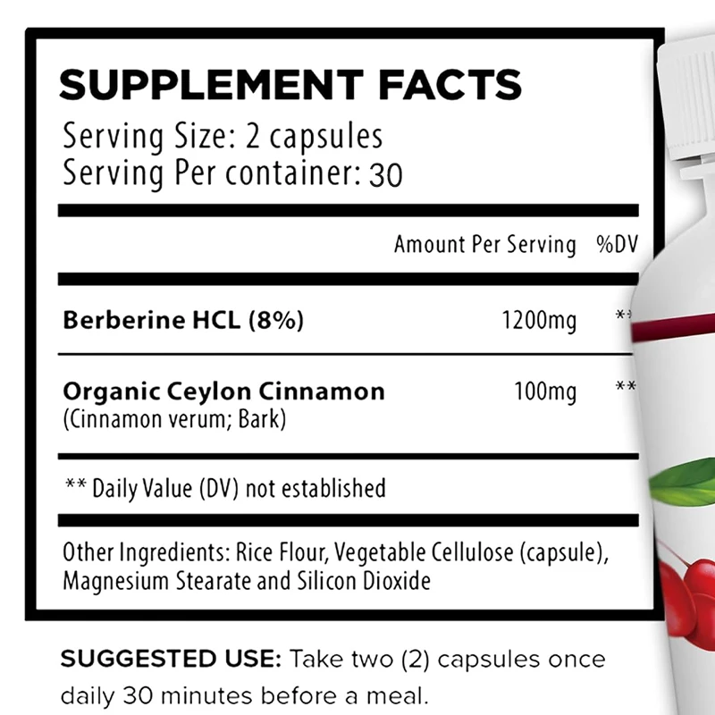 Ceylon Berberine Cinnamon 1200mg, Used for Blood Glucose and Metabolic Support, Healthy Natural Support, 60 Plant Capsules