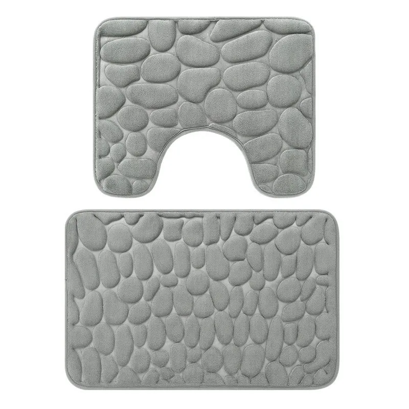 Simple Embossed Goose Egg Stone Pattern Toilet Gray Two-piece Set with Water Absorbing and Anti Slip Carpet Floor Mat