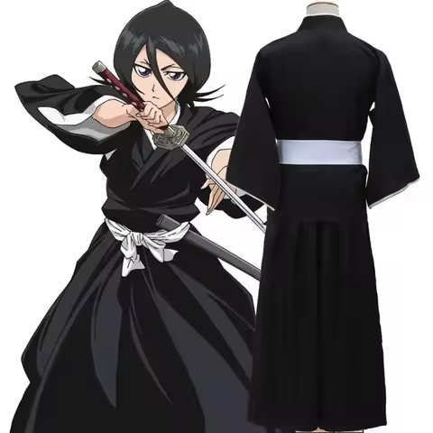 Anime Cos Costume Kuchiki Rukia Shinigami Cosplay Costume Wig Set Halloween for Woman Men Clothes