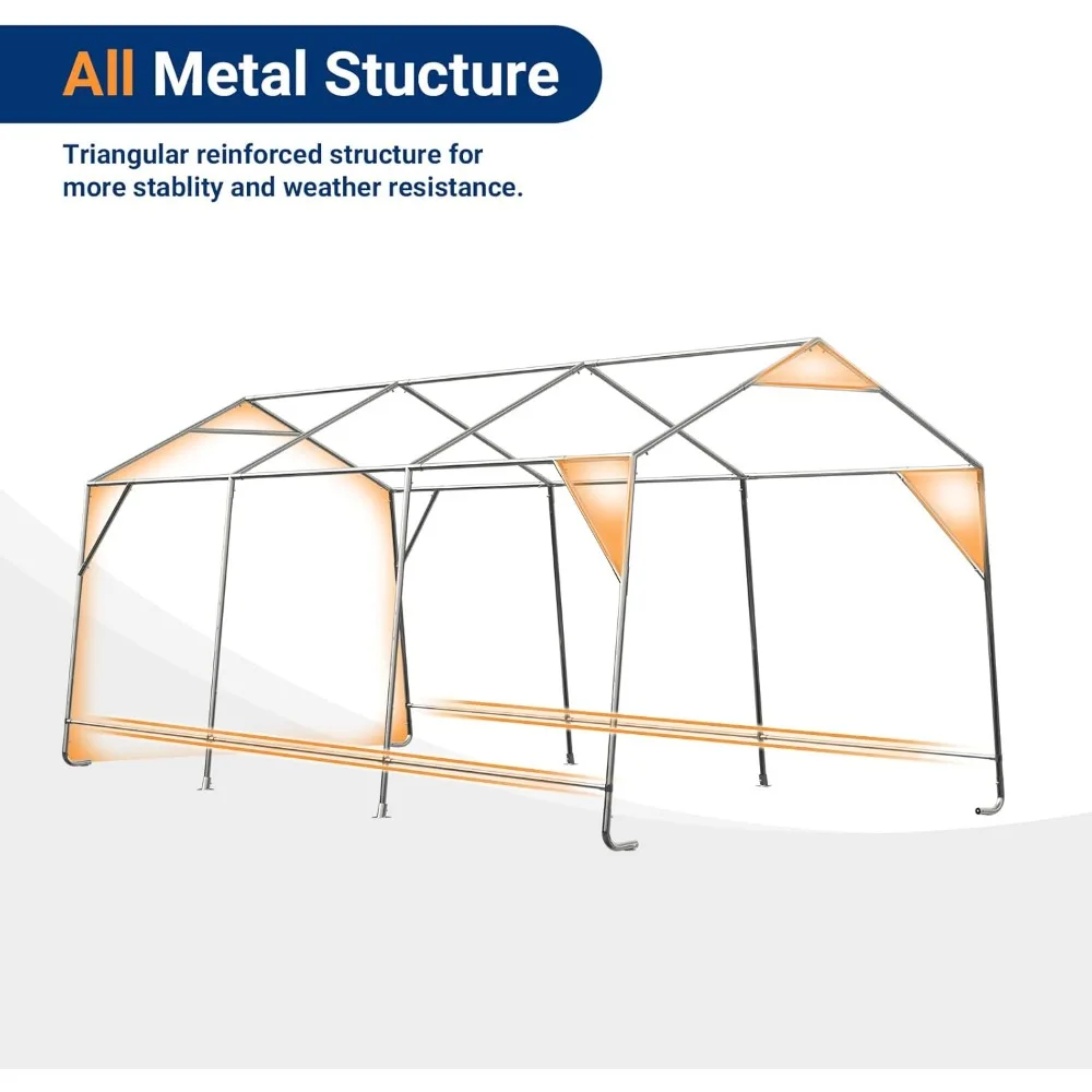 10x20 FT Carport Heavy Duty, Peak Roof Portable Garage Waterproof Anti-Snow UV-Resistant Car Port with Roll-up Doors Galvanized