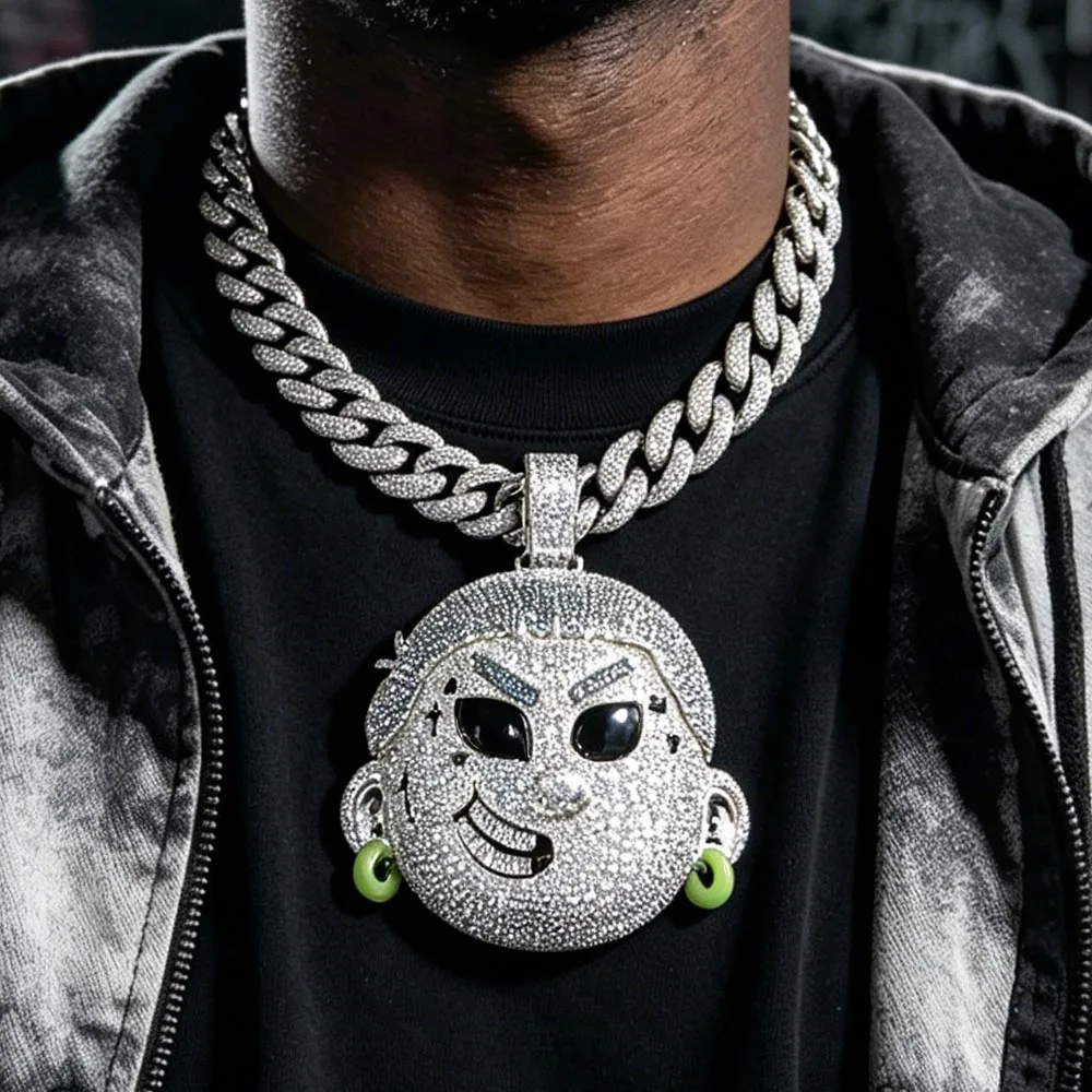 Sparkling Pendant Iced Out Large Hip-hop Blue Hair Necklace Accessory Punk Anniversary Rapper Jewelry Gifts Men Girl Boy Friends