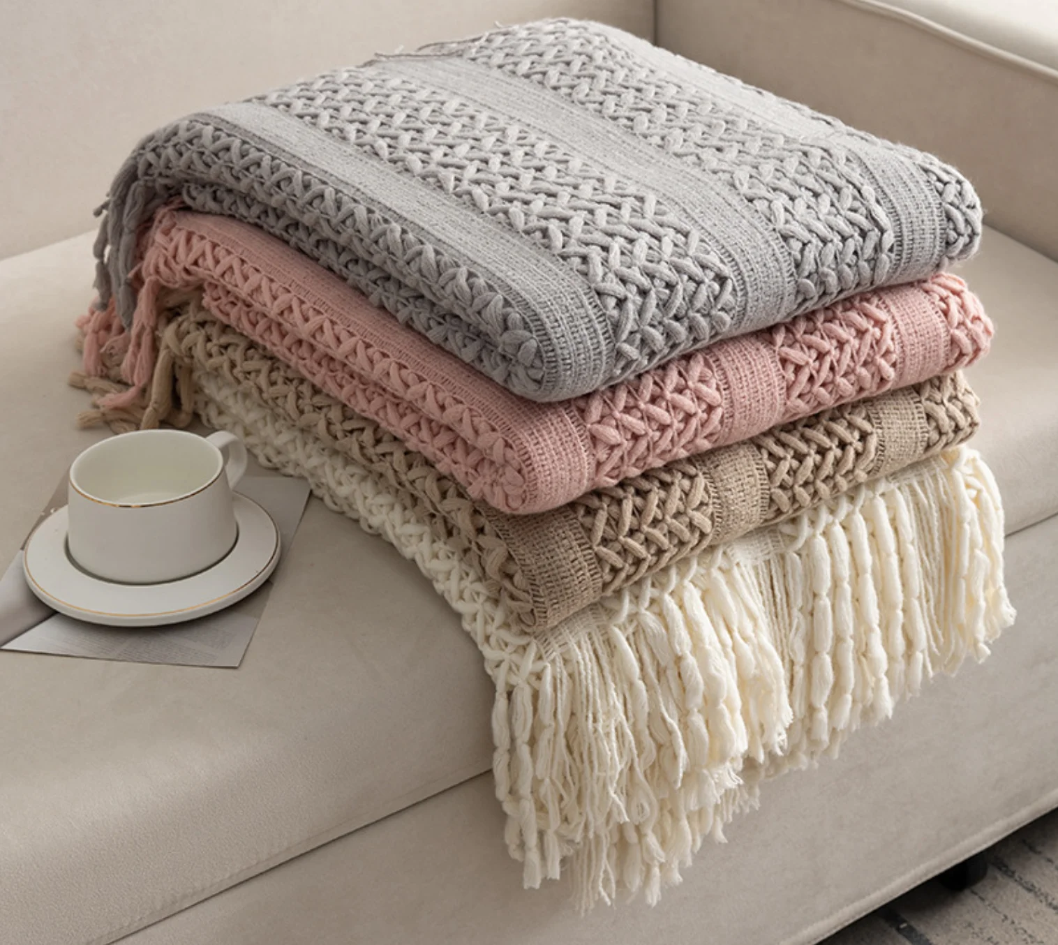 Cute pure cover home soft casual blanket, office nap blanket, knitted sofa blanket, pillowcase, bed end blanket