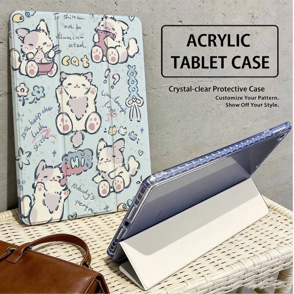 Kawaii Pastel Fluffy Cats For Samsung Galaxy Tab A8 A9 A11 S6 S7 S8 S9 S10 S11 FE Plus Lite With Pen Slot Tablet Case