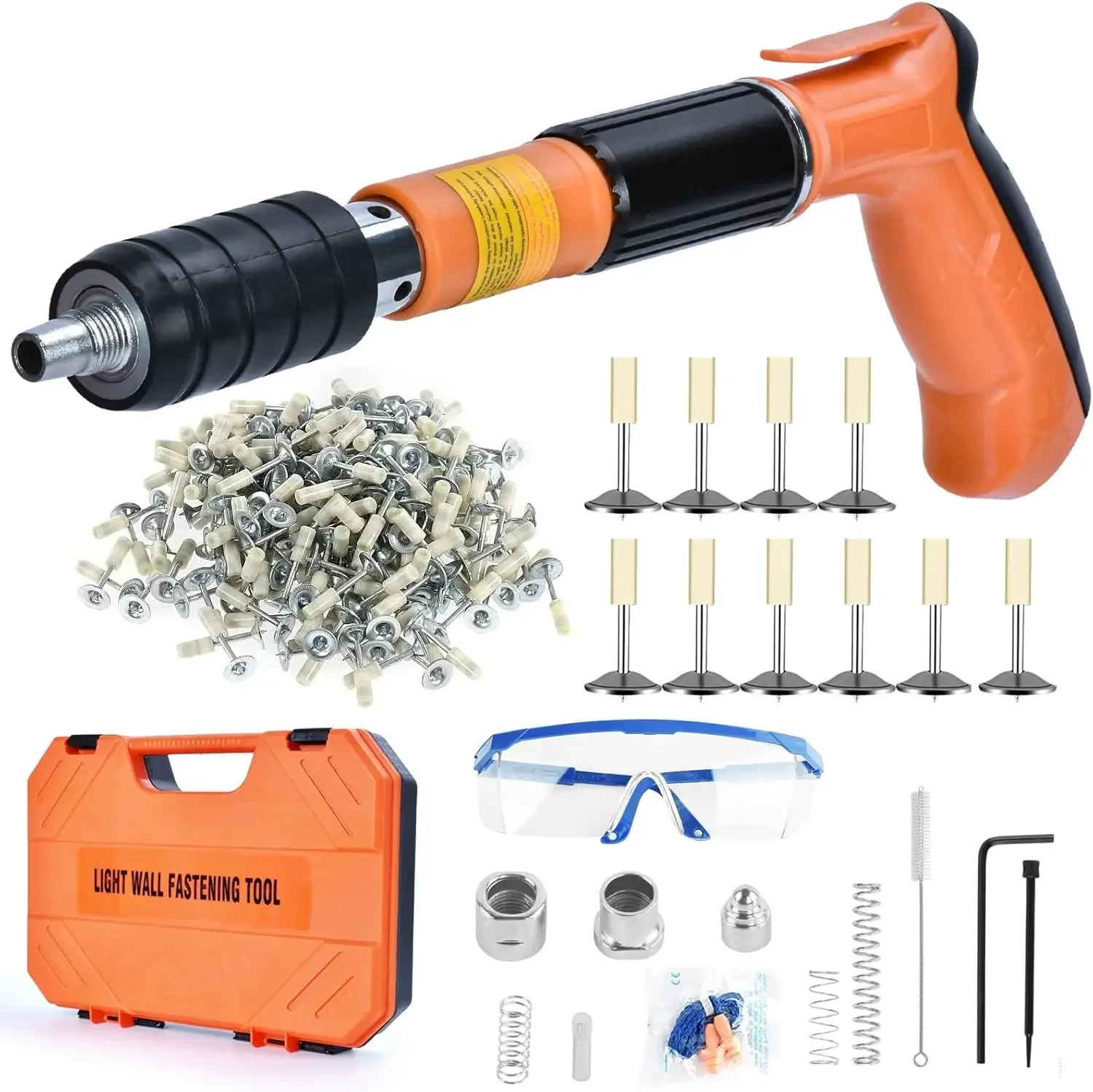 Concrete Nail Gun Kit with 220Pcs Nails 5 Speed Adjustable Manual Nail Gun for Concrete Woodworking Decoration Nailer Gun