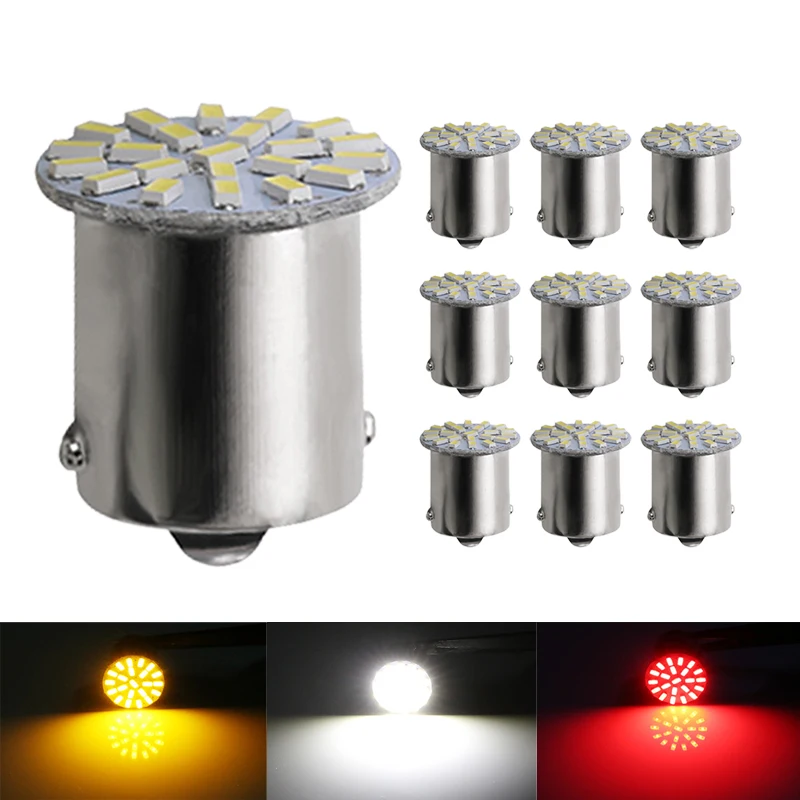 10 PCS 1156 Ba15s 1157 Bay15d LED Bulbs Car Turn Signal Light 12V 3014-22SMD 7000K White Tail Brake Parking Backup Reverse Lamps