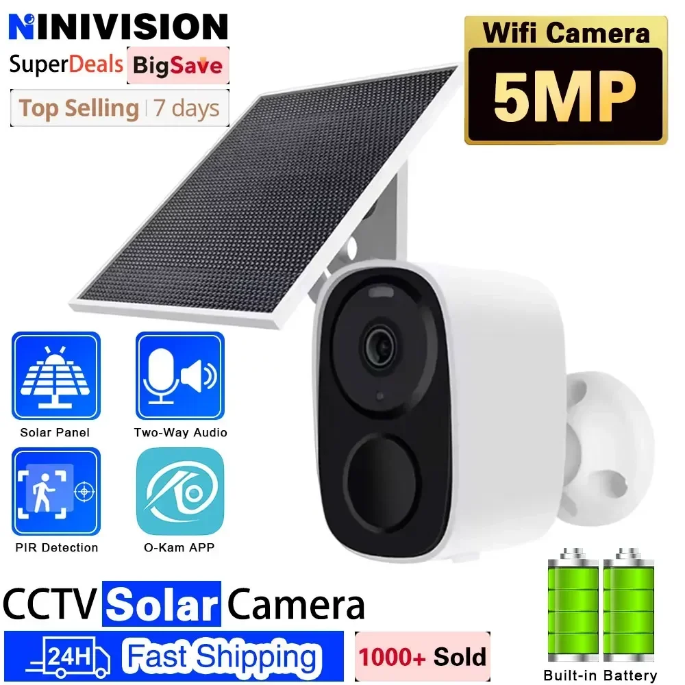 

5MP Solar WIFI Audio PIR Detection Built-in Battery Low Powered Home Security Surveillance Camera CloudStorage Long Time Standby