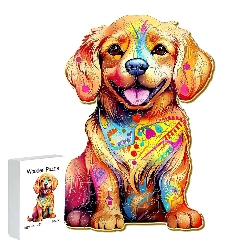 

Wooden puzzle Golden Dog Gift box Exquisite gift Irregular animal shape puzzle personalized senior unique gift Family interactiv