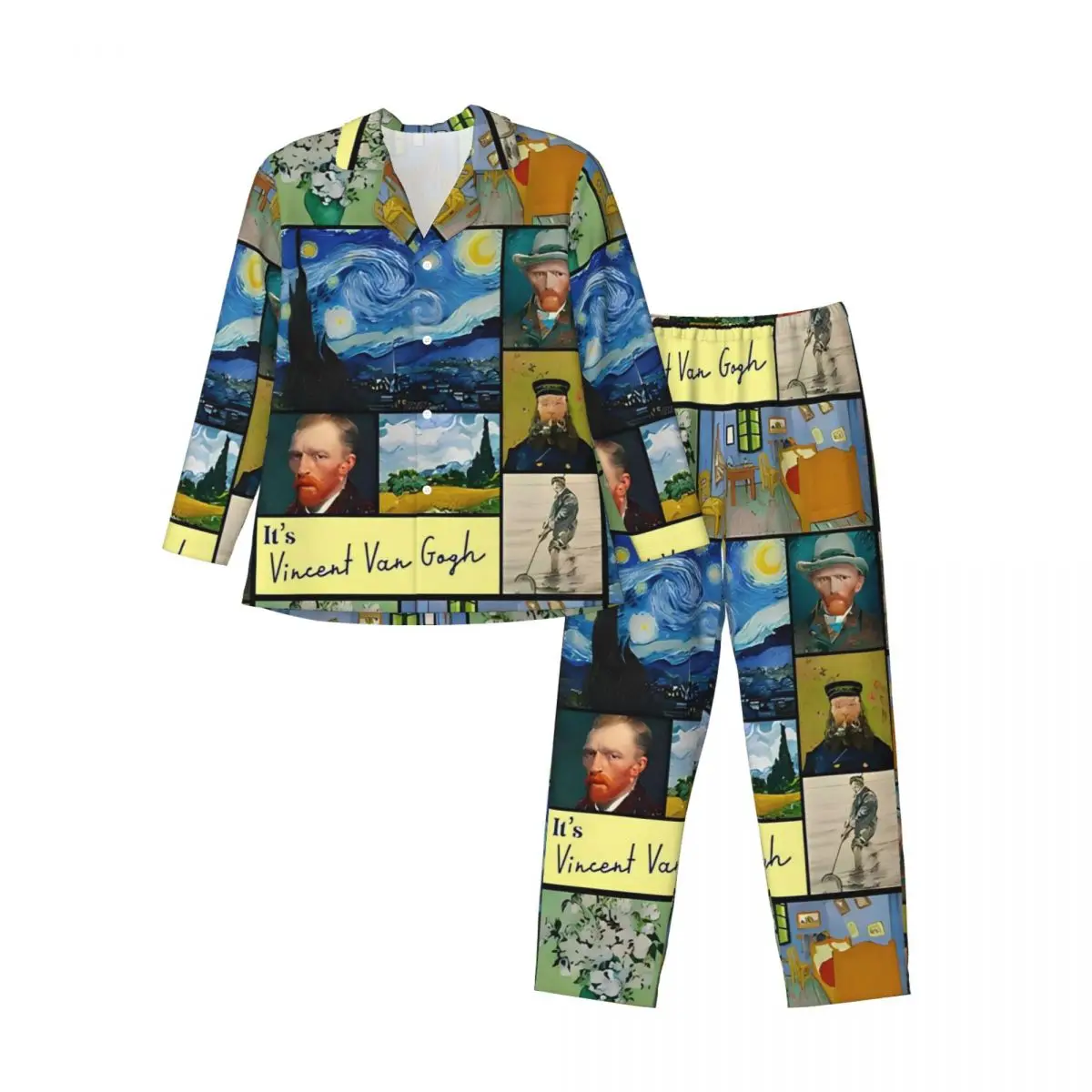 Vincent Van Gogh Collection pyjama ensembles mignon vêtements de nuit homme à manches longues décontracté sommeil deux pièces vêtements de nuit grande taille