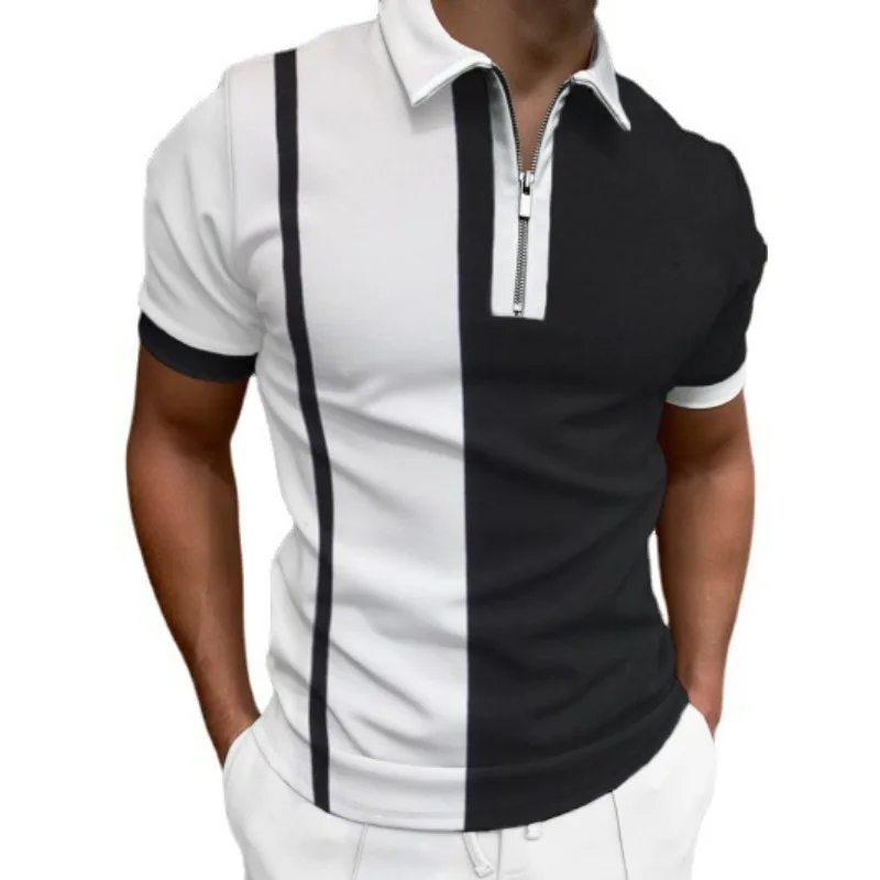 

Men's Polo Shirt Summer Streetwear 3D Color Block Printed Golf Short Sleeve Business Casual Zipper Polo Sportswear Male Clothing