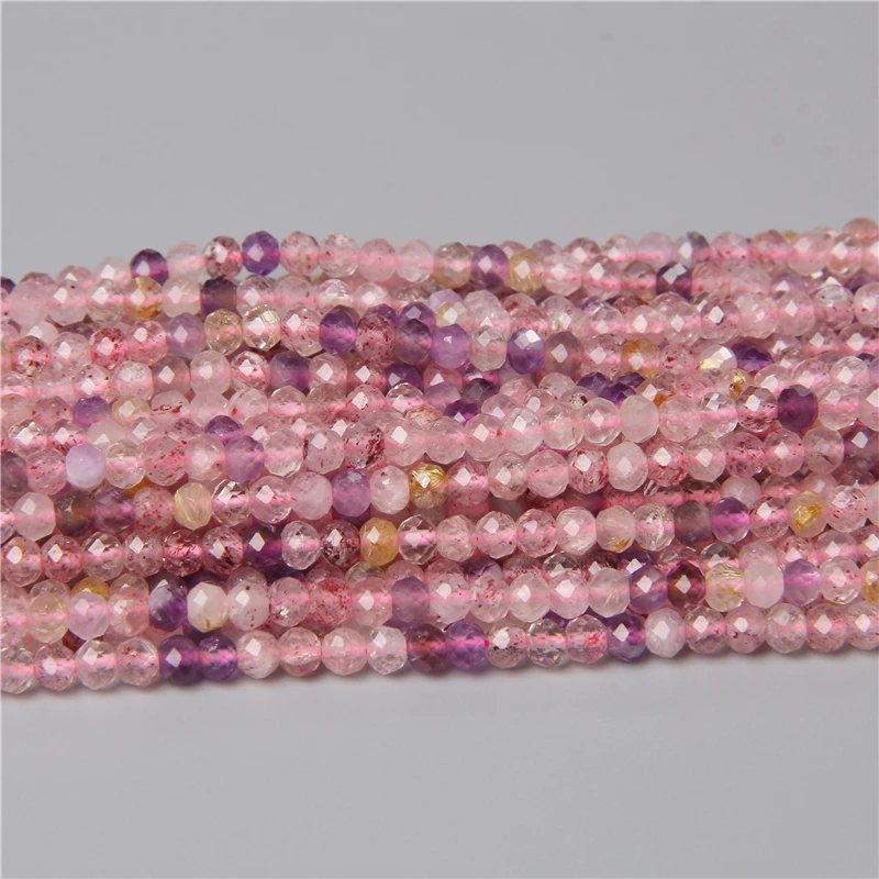 3x4MM Faceted Natural Roundle Quartz Bead Pink Purple Yellow Crystal Loose Bead Accessories For Finding Making Bracelet Necklace