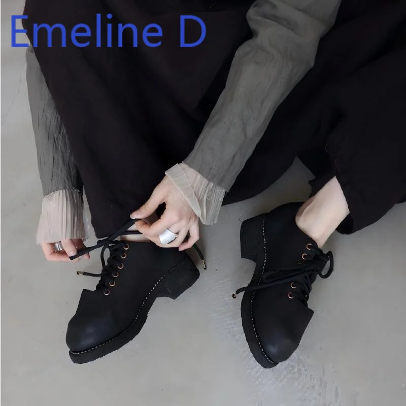 

Wrinkled High Top Derby Shoes, Retro Loafers Round Toe Lace Up Leather Shoes Height Increasing Thick Soled Casual Shoes
