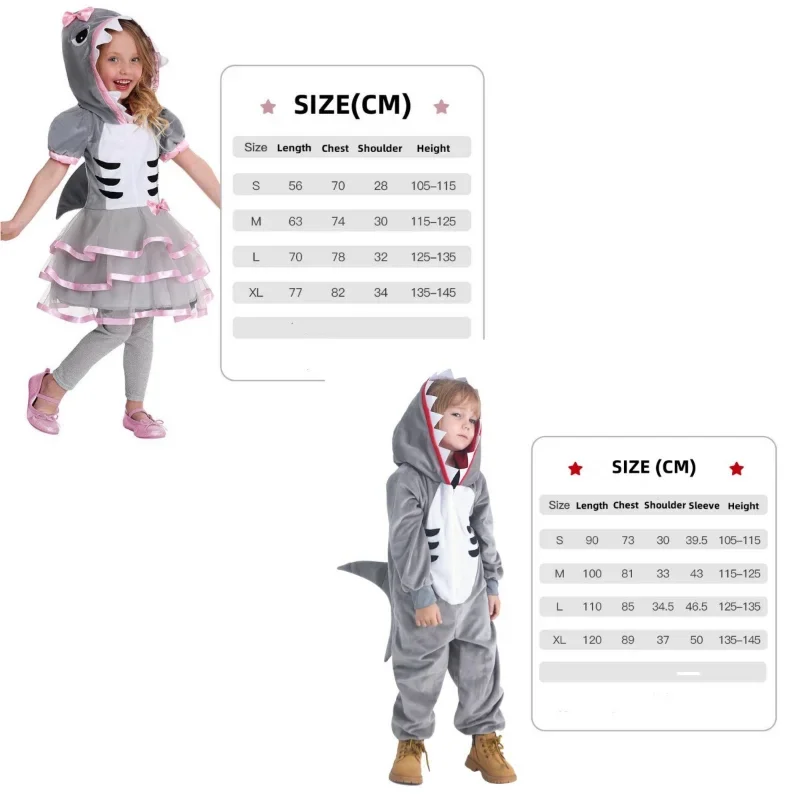 Kids Shark Costumes Flannel Cartoon Animal Cosplay Costume Children Boys Girls Halloween Dress Up Cosplay Costumes Fish Onesie