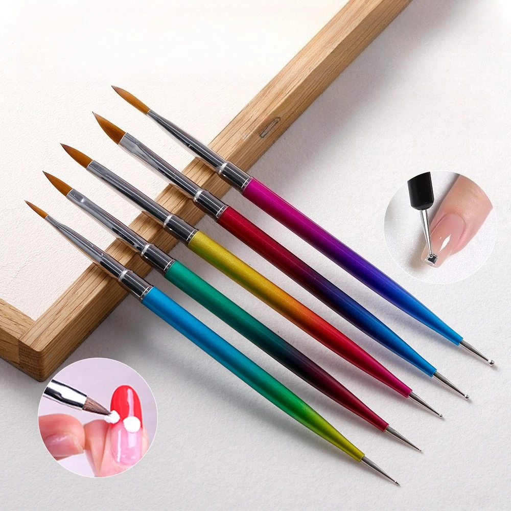 Nail art brush 5 set, metal gradual change pen holder painting pen double head point drill pen crystal pen engraving pen