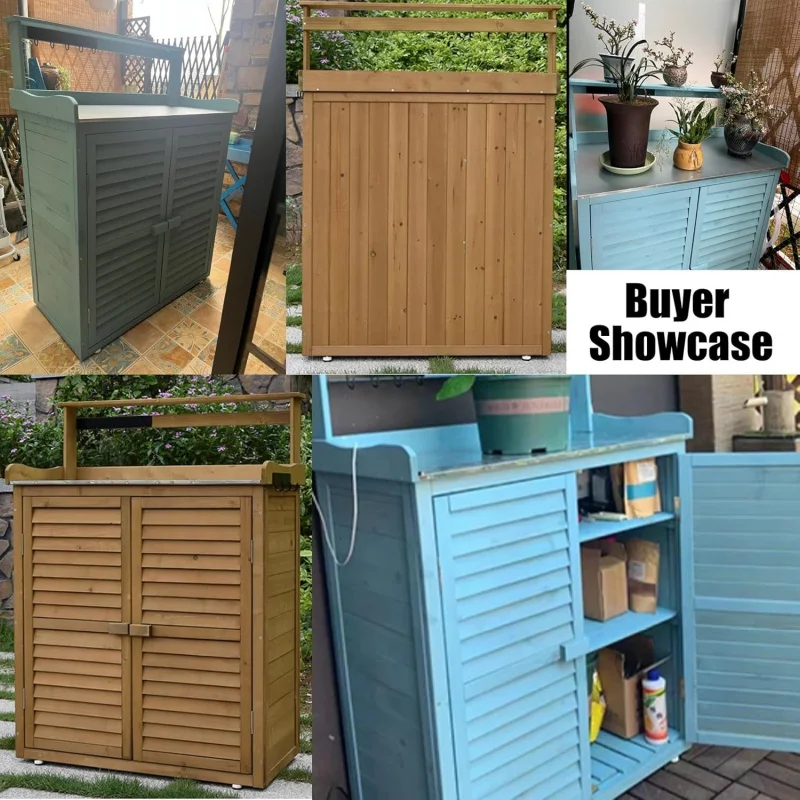 

(TTA)Courtyard Tools Shoes and Clothing Storage Outdoor Garden Cabinet Clutter Sorting Table(Brown) OZ