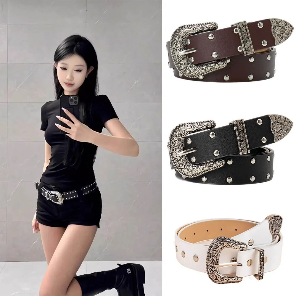 

Casual Retro Punk Belt Gothic Trendy Rivet Belts Y2k Versatile Pin Buckle Belt