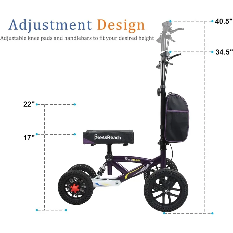 مشاية سكوتر للركبة قابلة للطي، مشاية للركبة بفرامل قرصية لإصابات القدم، عكازات مدمجة بديلة (P) #2