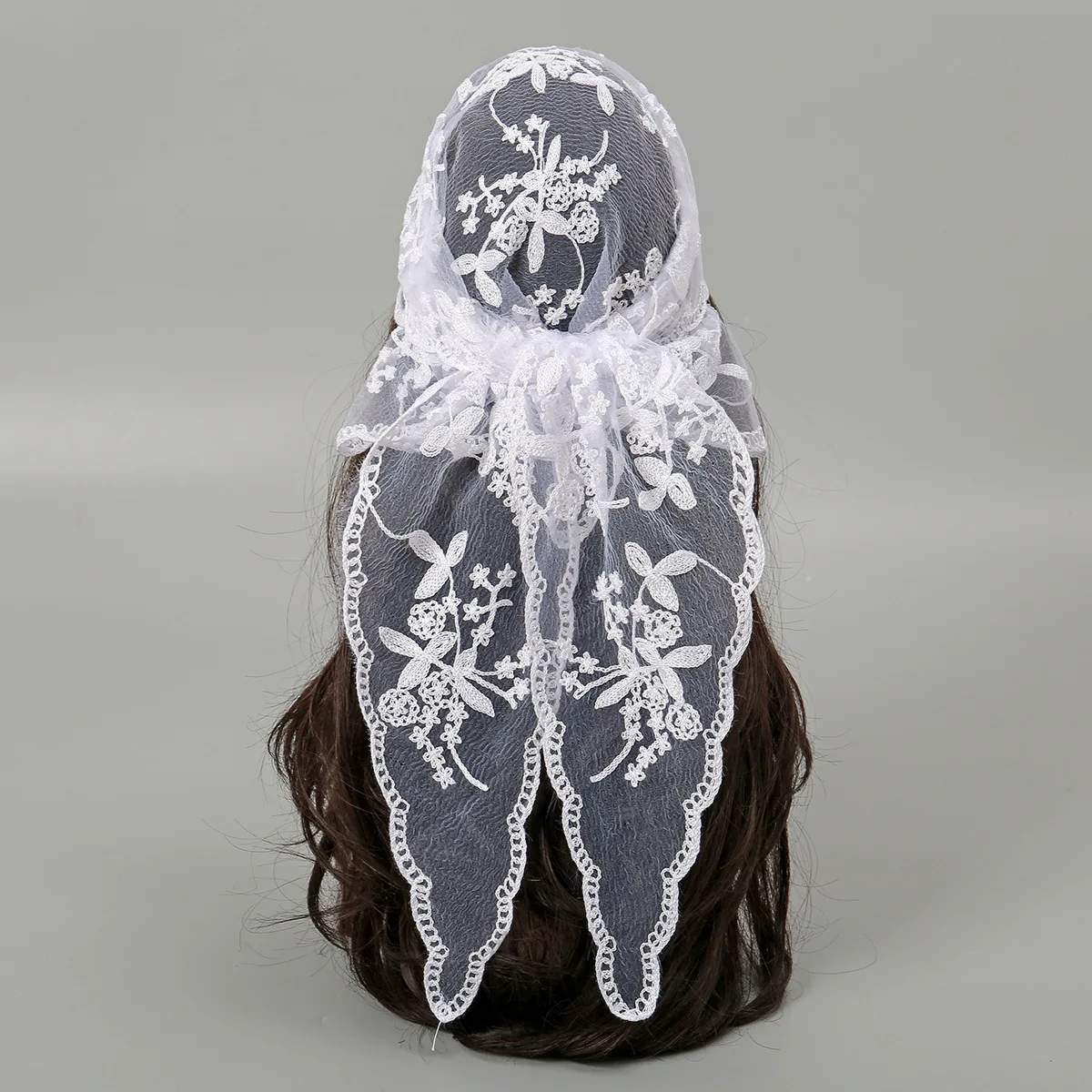 New White Black Women Flower Scarf Summer Lady Solid Lace Triangular Scarves Soft Foulard Female Wrap Shawls Bride Headwear