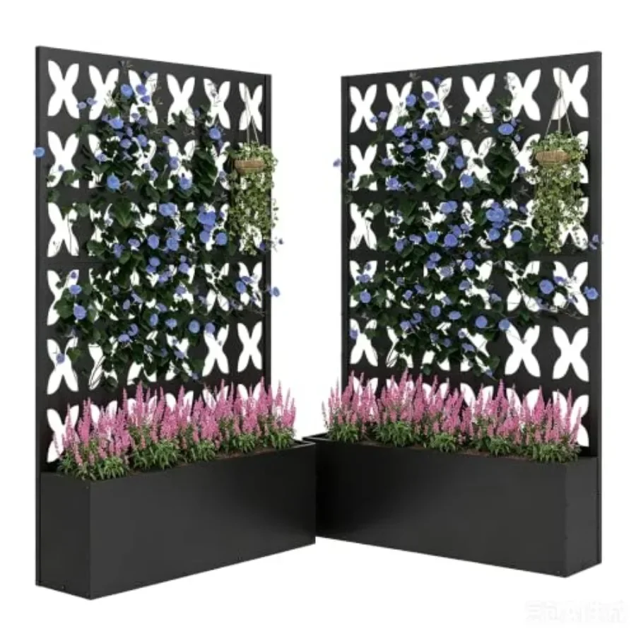 2PCS Metal Planter Box with Trellis, 70.9