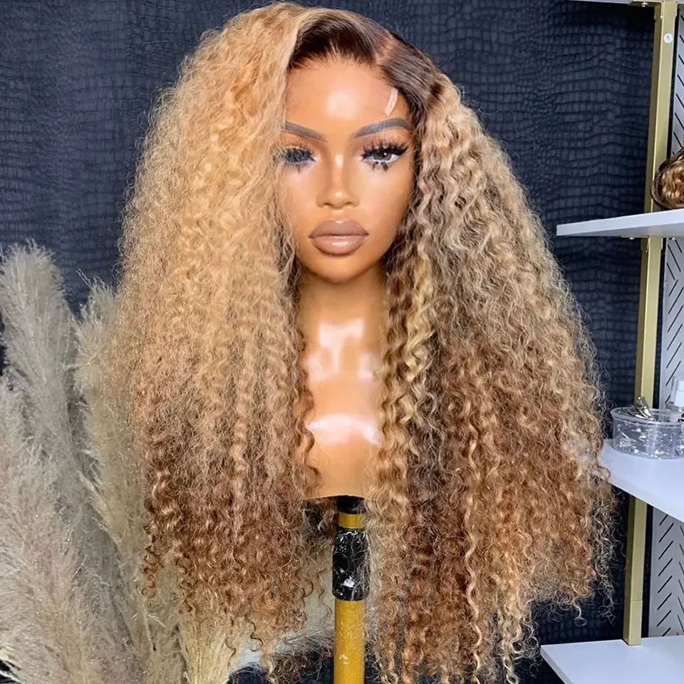 

180 Плотность Ombre Блондинка Предварительно Сорванные Мягкие 26-дюймовые Длинные Кудрявые Парики Фронта Шнурка Для Чернокожих Женщин С Волосами Младенца Натуральная Линия Волос