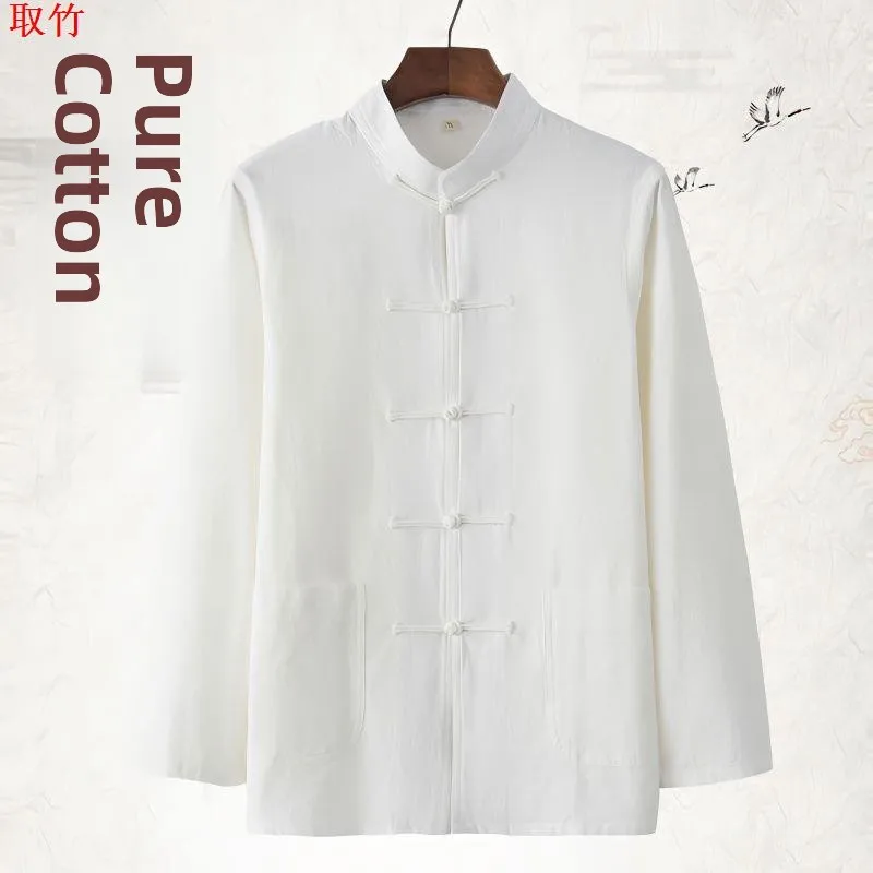 

Pure Cotton Chinese Sle Men's Base irt Faionable Long Sve Loose Fit T-irt for Daily Wear Spring Autumn Winter