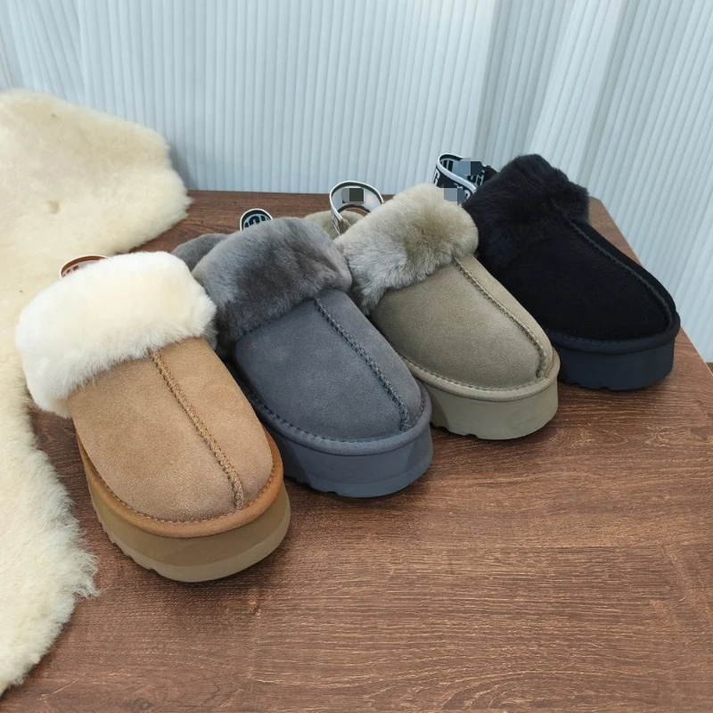 Women Winter New Elastic Band Fleece Cuff Slide Slippers, Thick-Soled T-Strap Casual Shoes Indoor & Outdoor Wear