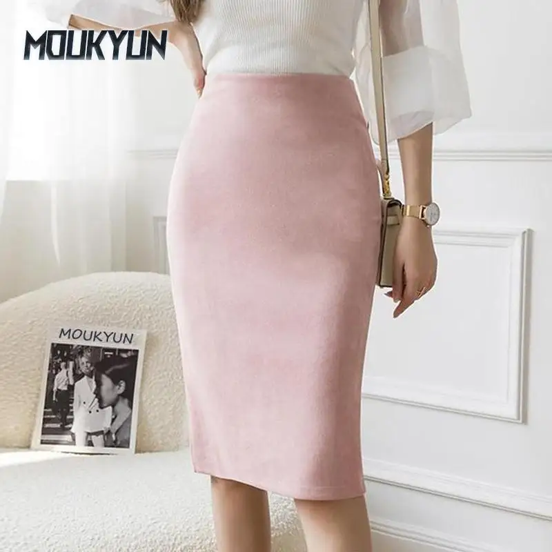 

Women Sexy Skirts Multi Solid High Waist Pencil Hip-Wrap Midi Slim Skirt Elegant Office Lady Stretch Pencil Skirt Faldas