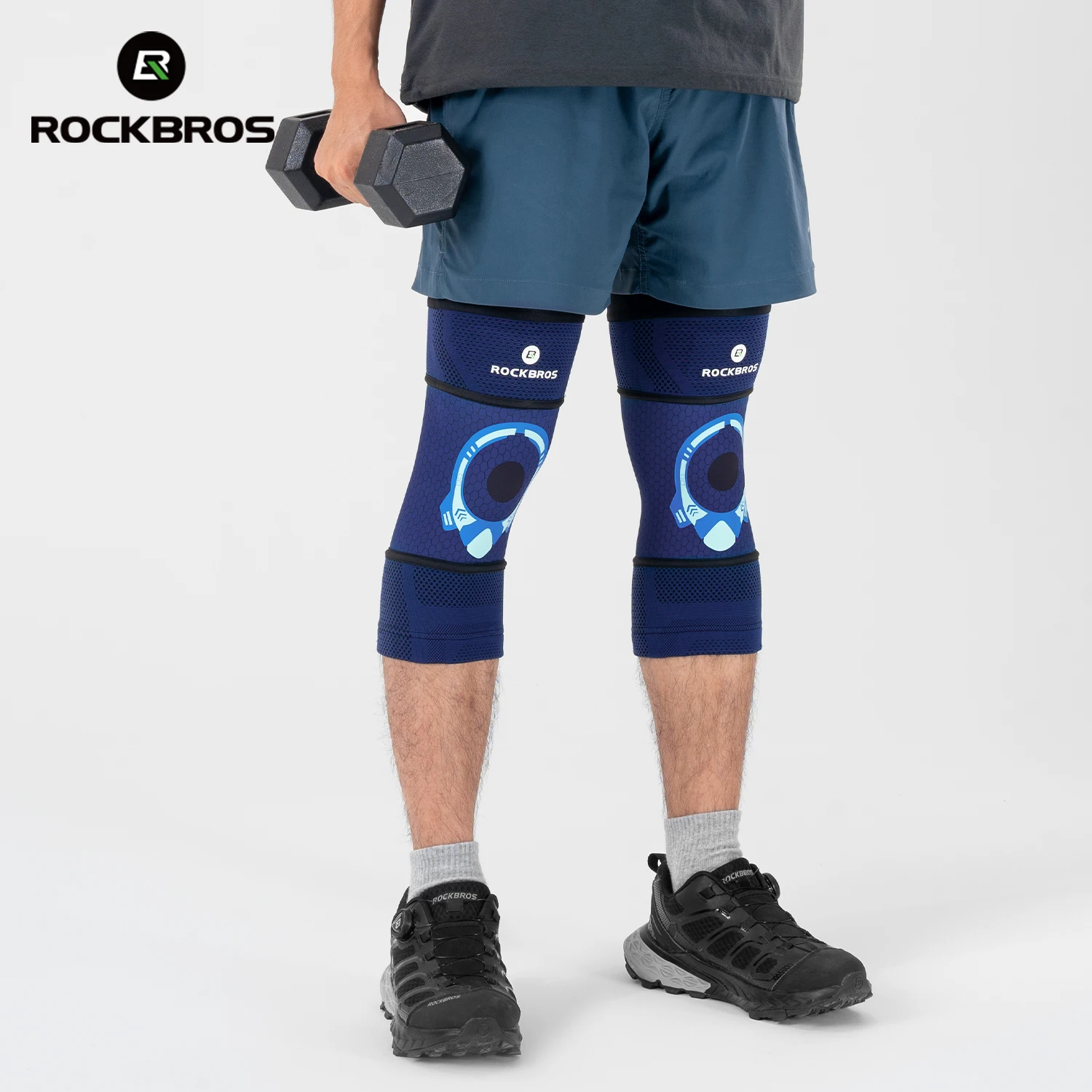 ROCKBROS แผ่นรองเข่าผู้ชายผู้หญิงแรงดันยืดหยุ่นกีฬาข้อเข่าป้องกันกลางแจ้งวิ่งขี่จักรยานขาอุปกรณ์ป้องกัน