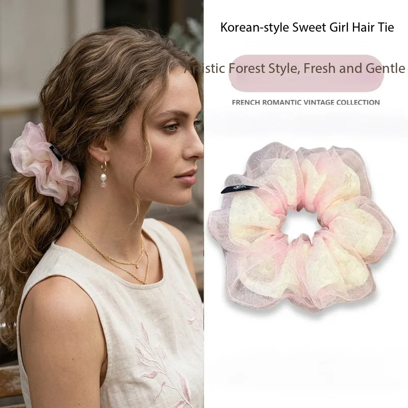

Pink Large Intestine Sweet Organza Double-Layer Hair Loop Ins Wind Cute Hair Accessory for Women Girls Hair Styling Tool