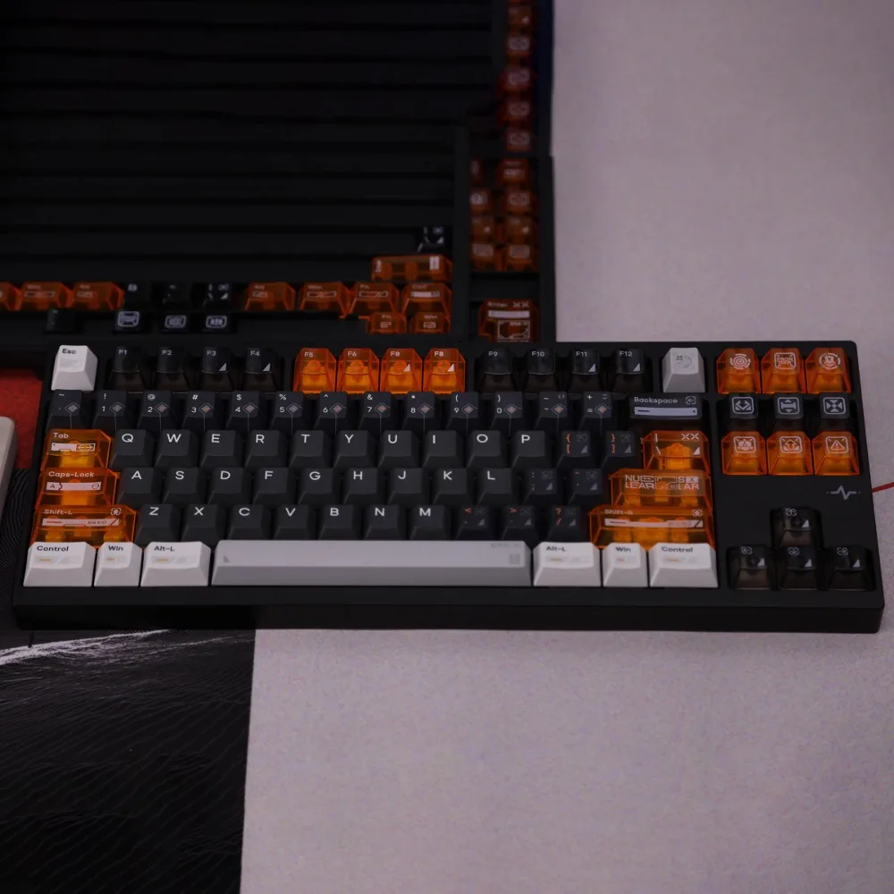 X-Era Theme Keycap Set PBT+PC Custom Transparent Black Orange Keyboard Cap Cherry Profile Gaming Key Cap for Mechanical Keyboard