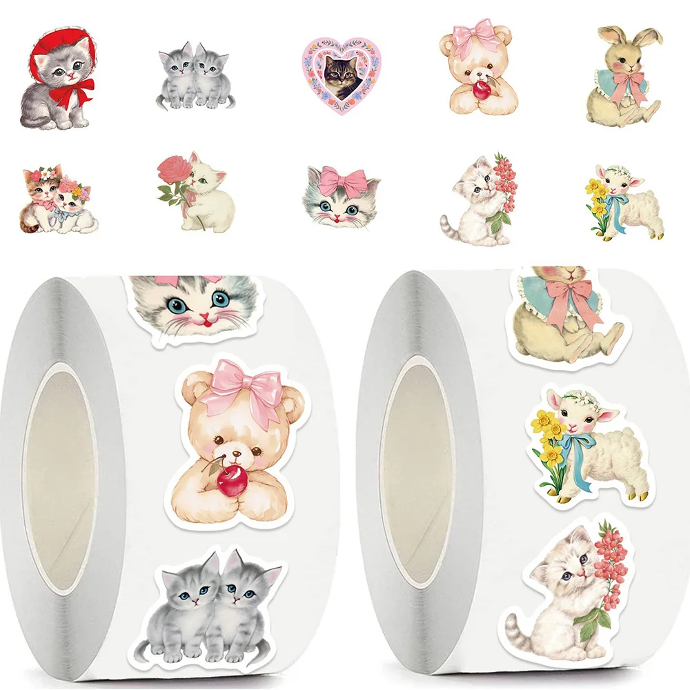 500 sztuk śliczne naklejki ze zwierzętami rolka estetyczna kokietka kreskówki naklejki dekoracyjne DIY Scrapbooking Laptop telefon Kawaii zestawy naklejek
