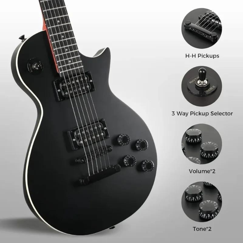 39 Inch LP Electric Guitar Kit, Solid Body Les Paul Style Electric Guitar With Volume/Tone Controls, 3-Way Pickup (Black)