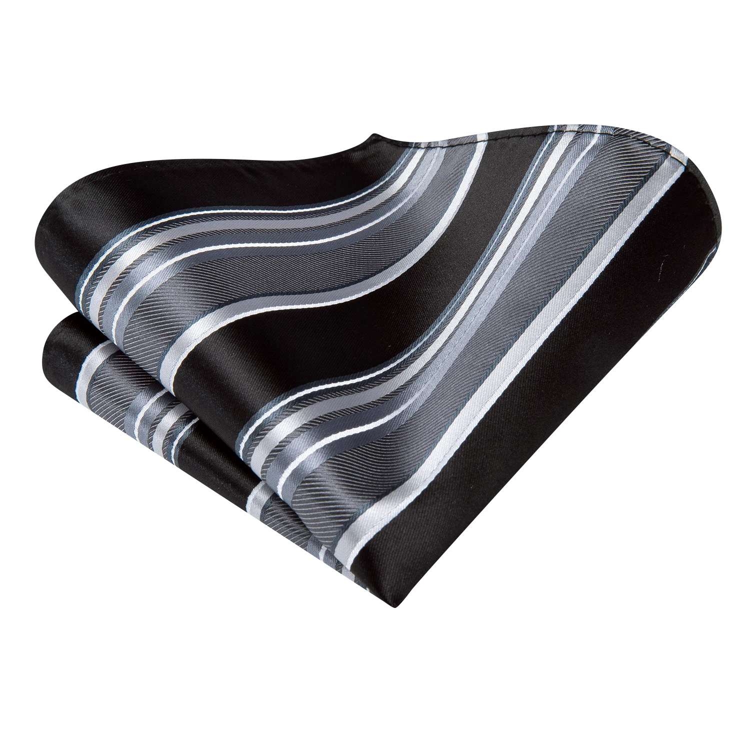 3 قطع ربطة عنق رجالية مخططة باللون الأسود والرمادي وجيب مربع أزرار أكمام مجموعة زفاف رسمية غير رسمية لحفلات المكتب