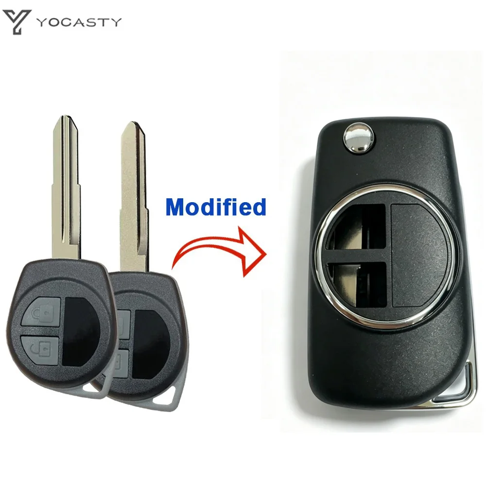 YOCASTY 2 Buttons Flip Modified Car Key Shell For Suzuki Grand Vitara Igins Alto SX4 Swift With Button Pad SZ11R/HU133 Blade