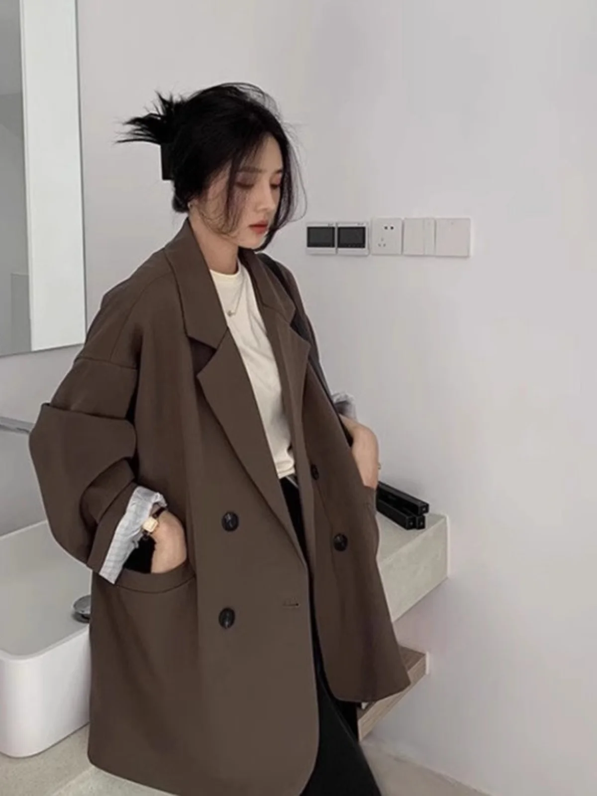 

plus Size 300 Pounds Women's Suit Jacket Long Sleeve Casual Style Korean Version Loose Fit Slimming Outerwear for Autumn