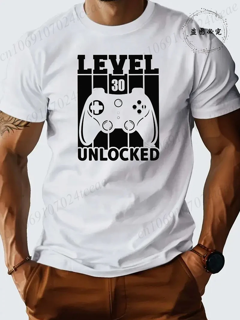 Men's Casual LEVEL 30 UNLOCKED Graphic T-Shirts Man Street Summer Harajuku Tshirt 30th Gamer Birthday Vintage Retro T-Shirt Gift