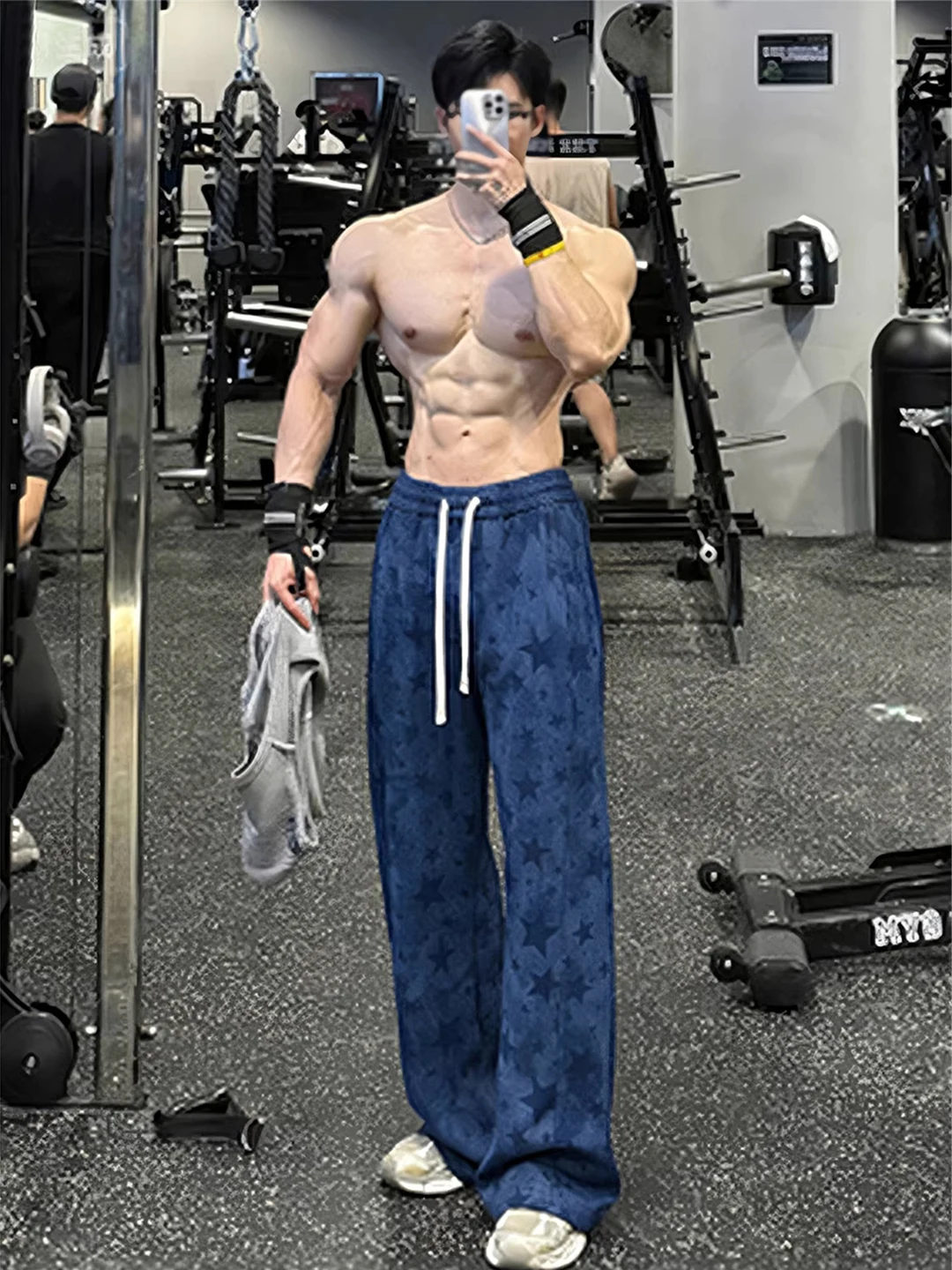 

Синие спортивные брюки Blue Fitn для мужчин, зимние, американского кроя, с драпировкой, повседневные, прямые, со средней талией, с принтом