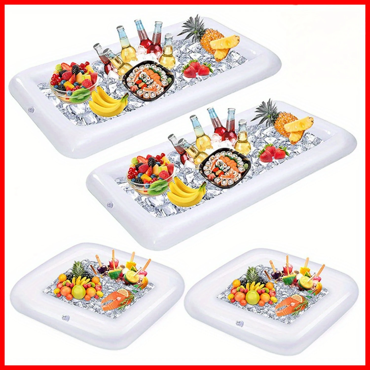 Inflatable Ice , Water Party Beverage Fruit Tray, Rectangular Inflatable Food Drink Holder Tray