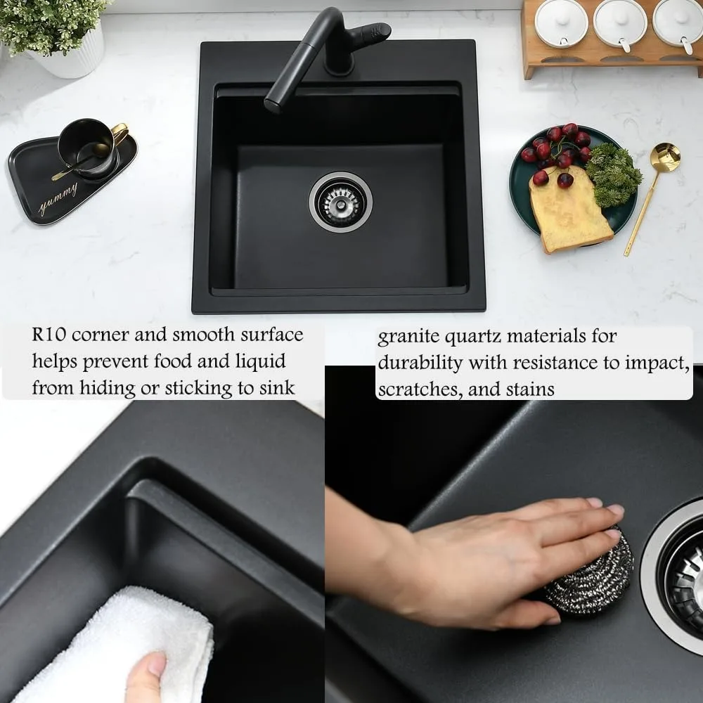 Quarz-Barspüle, 45,7 cm, Drop-In – kleine Wohnmobil-Küchenspüle für den Außenbereich, Topmount-Workstation für nasse Bar