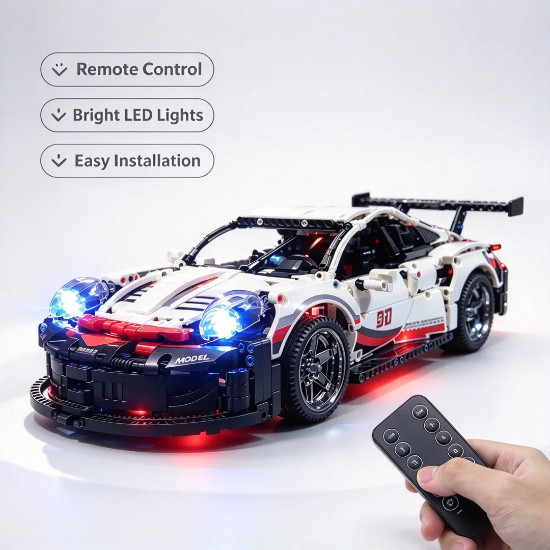 Building Block Lighting Fixtures,Compatible With MOC42096 Luxury Car Racing Car Remote-Controlled LED Lighting Fixtures