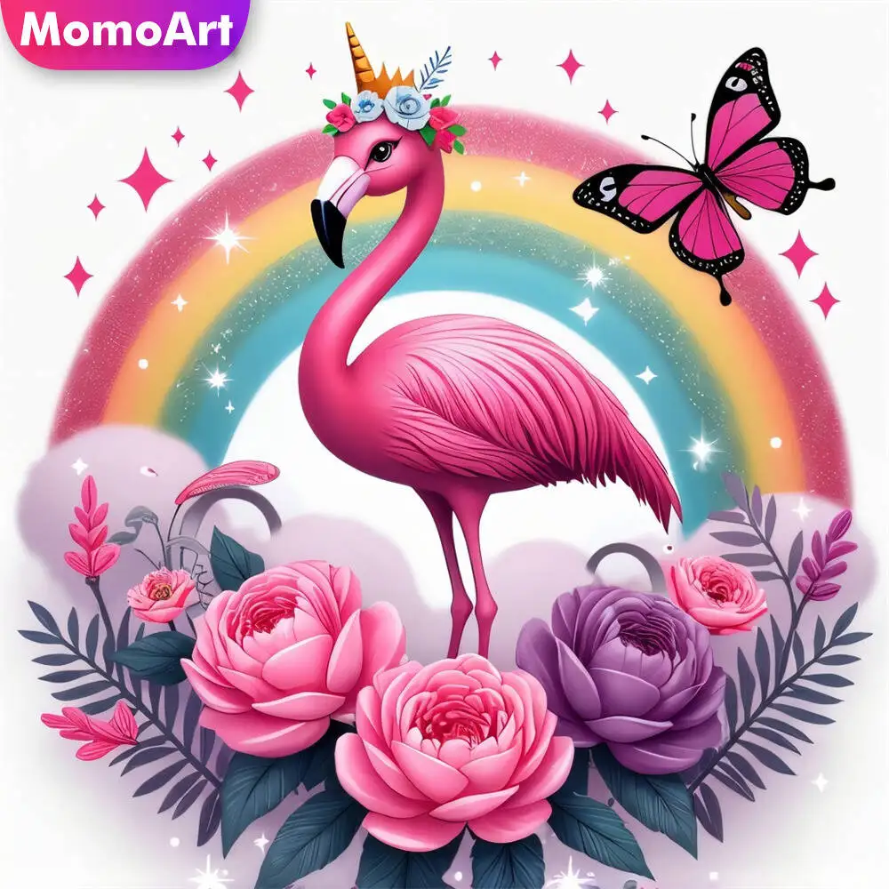 

Momoart Фламинго Вышивка крестиком Животное Новые поступления DIY Пион Цветок Частичная вышивка бисером Птица 11ct Печатный холст Настенное искусство