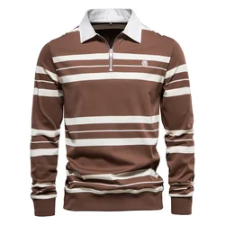 AIOPESON Brand Cotton Long Sleeve Men's Polo Shirts Cotton Striped Zipper Polo Shirts for Men New Spring Designer Men Clothing