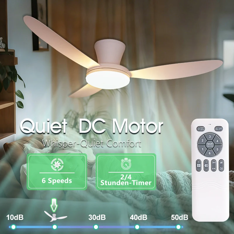 MARPOU Simple Ceiling Fans With Remote Control 6-speed 3 Colors Dimming Modern Ceiling Fan Lamps 3/6 Blades Bedroom Dining Room
