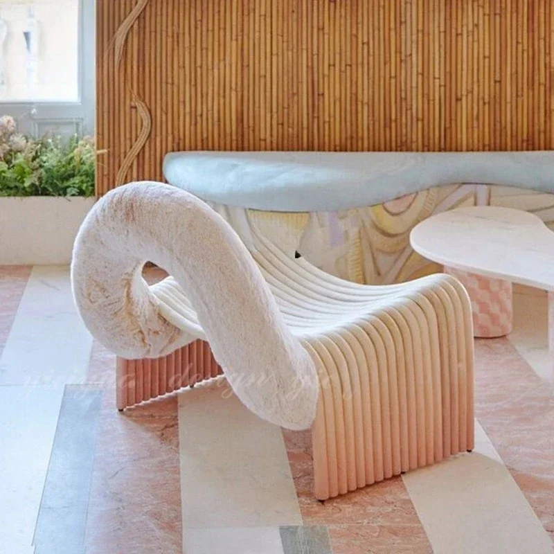 Gradual change powder leisure chair bedroom living room curved solid wood soft bag armchair sofa chair