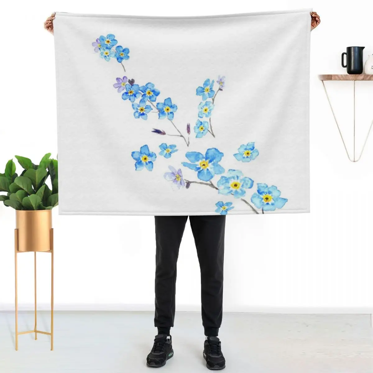 blue forget me not watercolor painting Throw Blanket Soft Plaid for babies Bed linens Soft Big bed plaid Decoratives Blankets