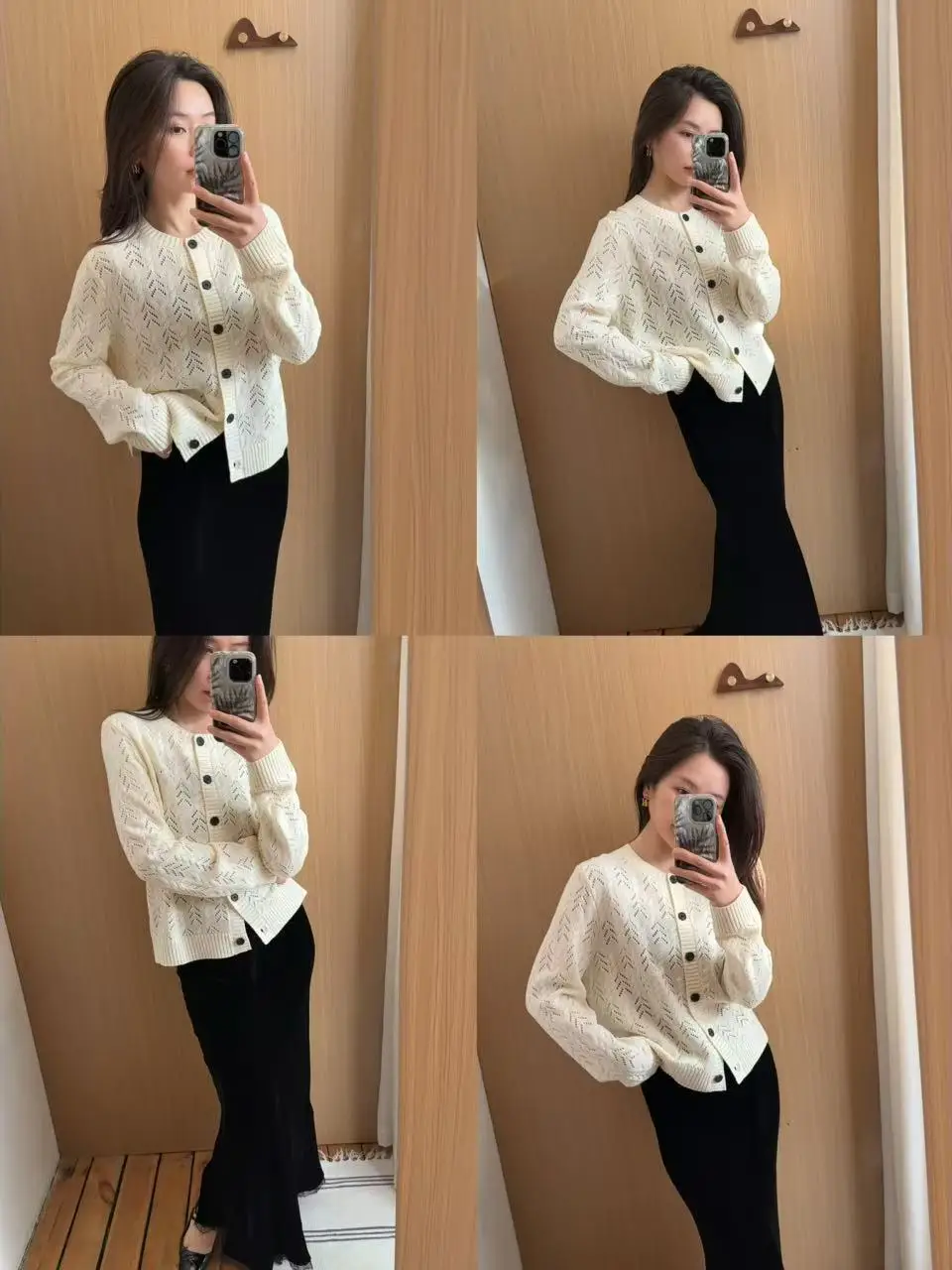 

Вязаный шерстяной кардиган с вырезами и шнуровкой, белый, в стиле французского шика, женский, с длинными рукавами и круглым вырезом горловины