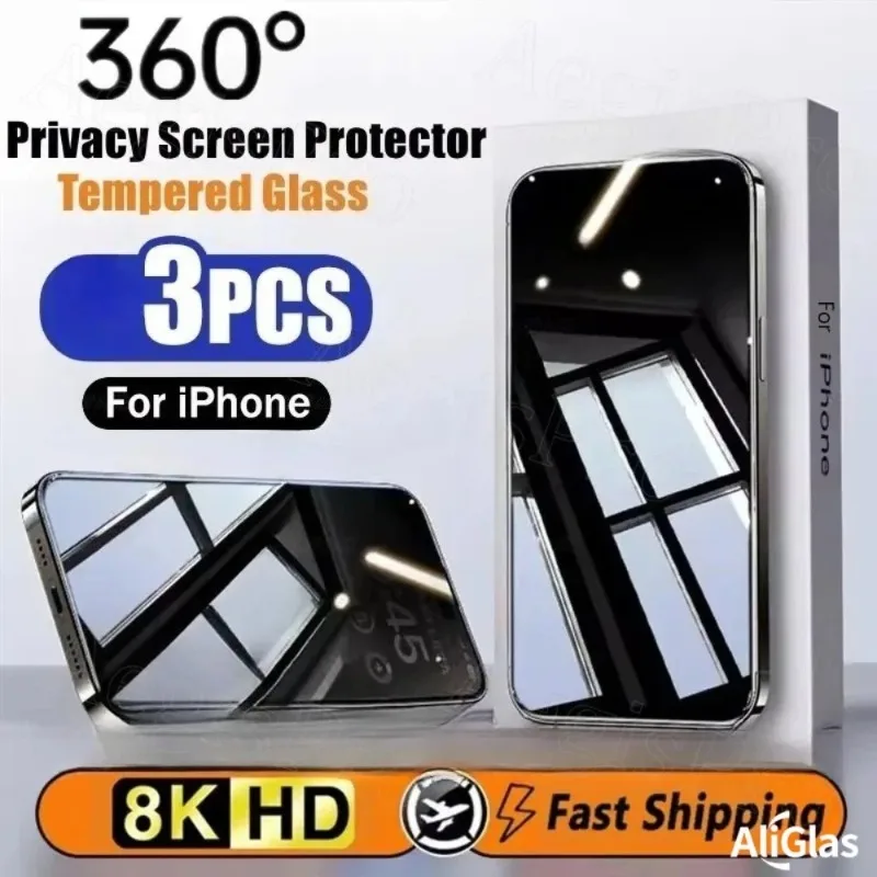 3er-Pack Anti-Spy Glasfolie für iPhone 15 14 13 12 11 Pro Max Mini X XS XR 7 8 6 Plus – Blickschutzfolie für iPhone 17 16 17 Air