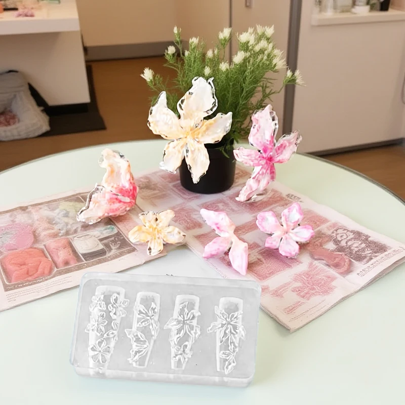 زهرة سلسلة ثلاثية الأبعاد سيليكون مسمار الملحقات نحت قالب زهرة الجليد زنبق لتقوم بها بنفسك قالب مسمار الفن نحت قالب السحر